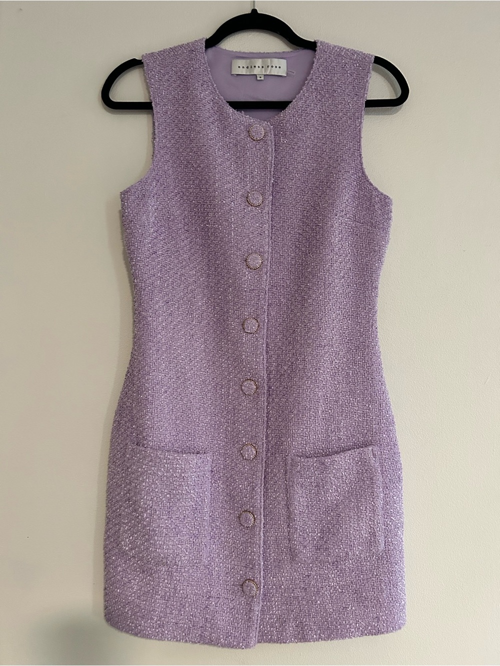 Endless Rose Lilac Sleeveless Tweed Button Mini Dress